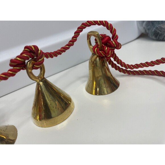 Vintage Hand Etched Brass Bells of  India - 4 Bells on a Rope Christmas decor - Picture 3 of 6